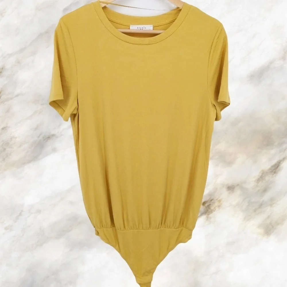 Elodie Ribbed Knit Bodysuit Top Short Sleeve Shirt v6x
